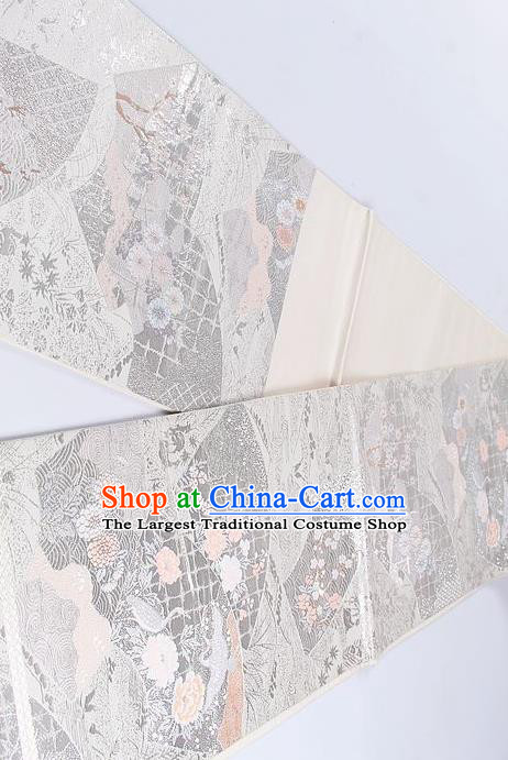 Japanese Classical Daisy Pattern Argent Waistband Traditional Kimono Brocade Accessories Asian Japan Yukata Belt for Women