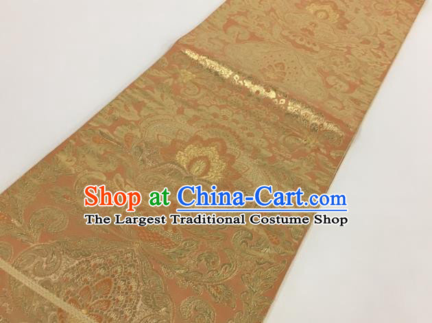 Traditional Japanese Classical Lotus Pattern Golden Nishijin Waistband Kimono Brocade Accessories Yukata Belt for Women