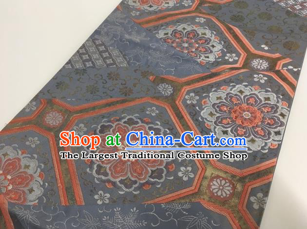 Traditional Japanese Classical Flowers Pattern Navy Nishijin Waistband Kimono Brocade Accessories Yukata Belt for Women