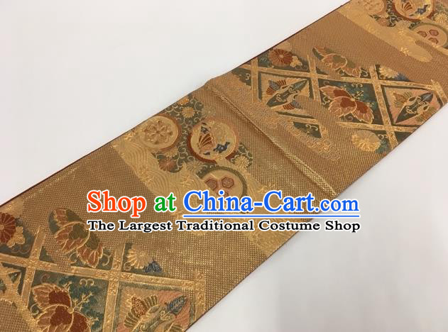 Traditional Japanese Classical Birds Pattern Nishijin Waistband Kimono Brocade Accessories Yukata Belt for Women