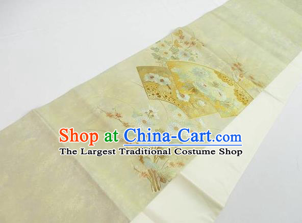 Traditional Japanese Classical Cornflower Peony Pattern Yellow Nishijin Waistband Kimono Brocade Accessories Yukata Belt for Women