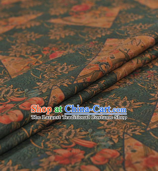 Chinese Traditional Classical Orchid Pattern Design Green Gambiered Guangdong Gauze Asian Brocade Silk Fabric