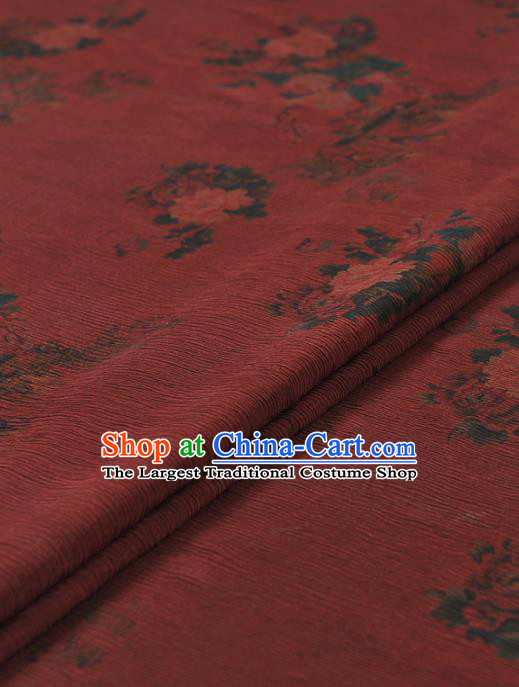 Chinese Traditional Classical Peony Pattern Design Wine Red Gambiered Guangdong Gauze Asian Brocade Silk Fabric