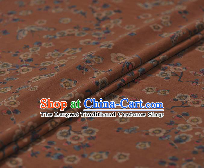 Chinese Traditional Classical Wintersweet Butterfly Pattern Design Khaki Gambiered Guangdong Gauze Asian Brocade Silk Fabric