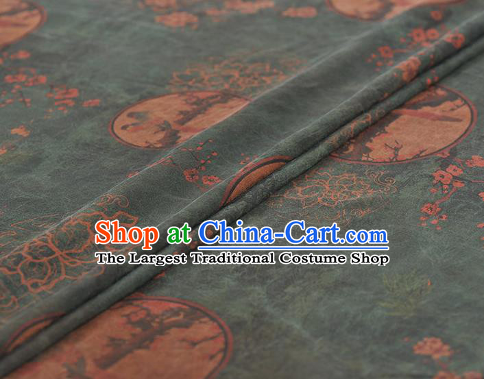 Chinese Traditional Magpie Pattern Design Green Gambiered Guangdong Gauze Asian Brocade Silk Fabric