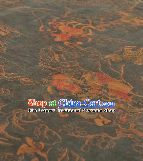 Chinese Traditional Peony Pattern Design Olive Green Gambiered Guangdong Gauze Asian Brocade Silk Fabric