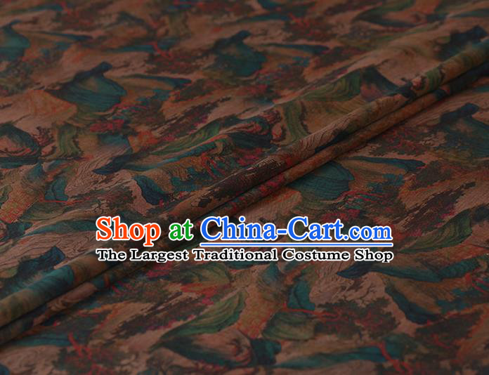 Chinese Classical Landscape Pattern Design Brown Gambiered Guangdong Gauze Traditional Asian Brocade Silk Fabric