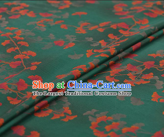 Asian Chinese Classical Ginkgo Leaf Pattern Design Green Gambiered Guangdong Gauze Traditional Cheongsam Brocade Silk Fabric