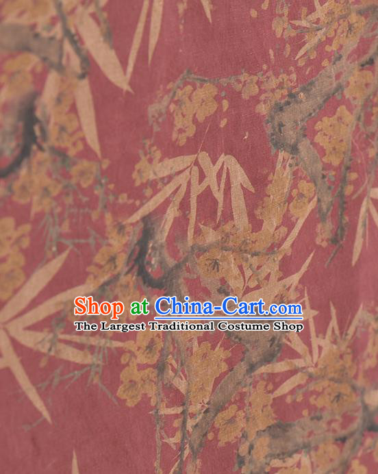 Asian Chinese Classical Plum Bamboo Leaf Pattern Wine Red Gambiered Guangdong Gauze Traditional Cheongsam Brocade Silk Fabric