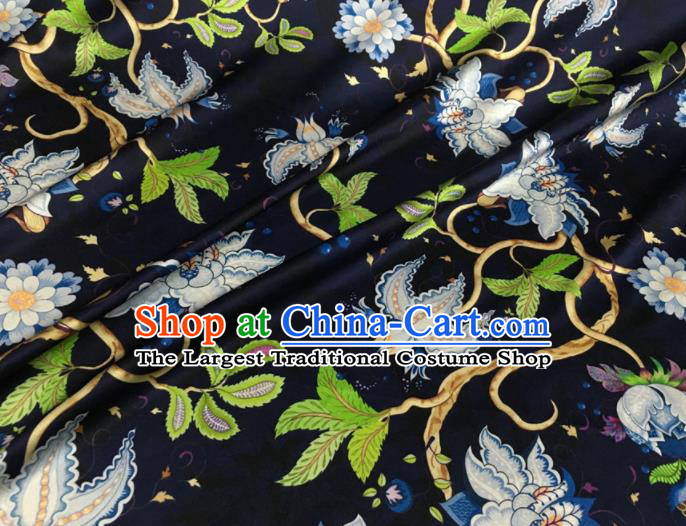 Asian Chinese Classical Pattern Navy Brocade Satin Drapery Traditional Cheongsam Brocade Silk Fabric