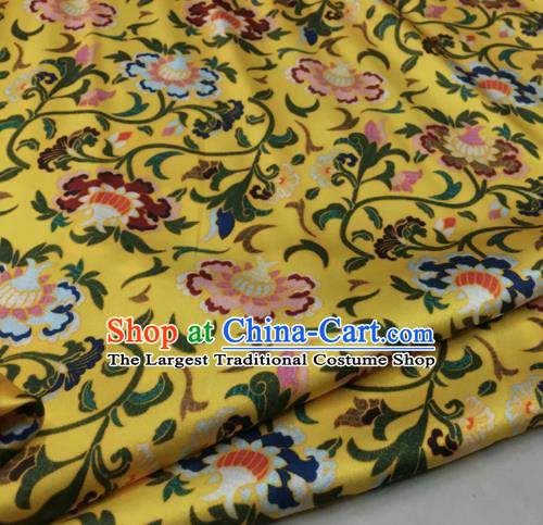 Asian Chinese Classical Cirrus Flowers Pattern Yellow Brocade Satin Drapery Traditional Cheongsam Brocade Silk Fabric
