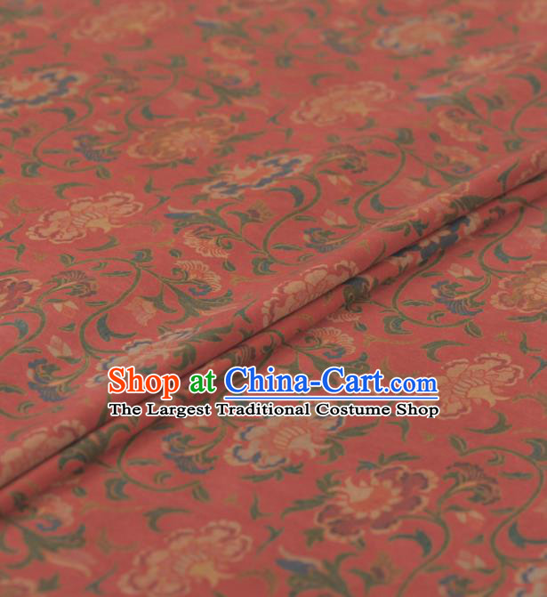 Asian Chinese Classical Pomegranate Flowers Pattern Red Gambiered Guangdong Gauze Traditional Cheongsam Brocade Silk Fabric
