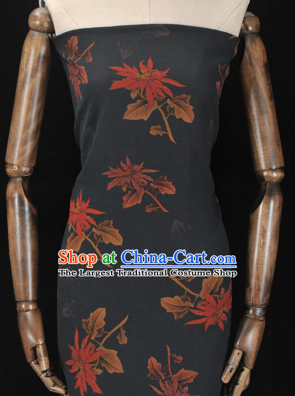 Asian Chinese Classical Maple Leaf Pattern Navy Gambiered Guangdong Gauze Traditional Cheongsam Brocade Silk Fabric