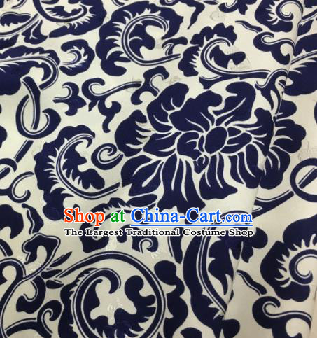 Asian Chinese Classical Royalblue Peony Pattern Brocade Satin Drapery Traditional Cheongsam Brocade Silk Fabric