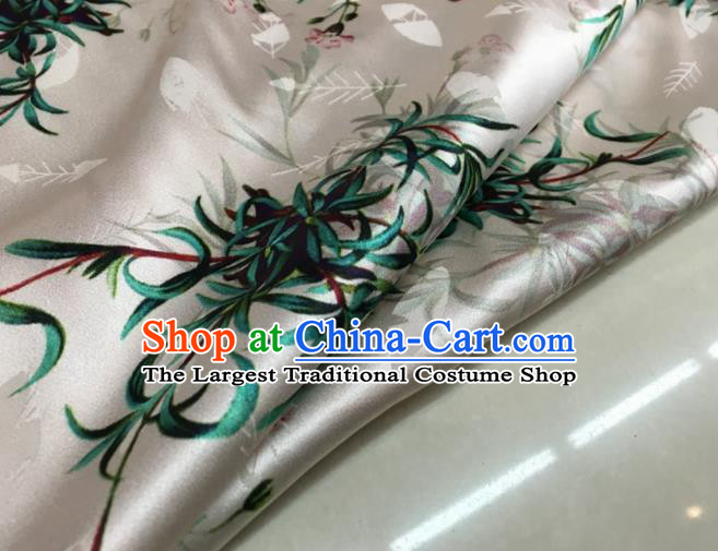 Asian Chinese Classical Orchid Pattern White Brocade Satin Drapery Traditional Cheongsam Brocade Silk Fabric
