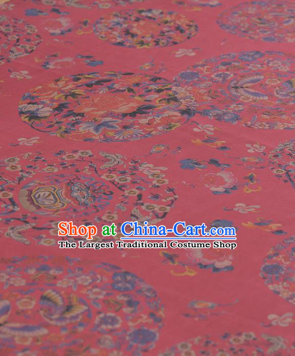 Asian Chinese Classical Plum Blossom Butterfly Pattern Rosy Gambiered Guangdong Gauze Traditional Cheongsam Brocade Silk Fabric