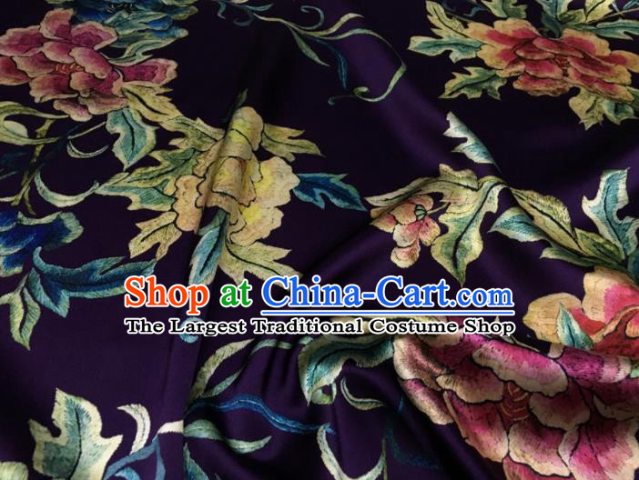 Asian Chinese Classical Peony Flowers Pattern Purple Brocade Satin Drapery Traditional Cheongsam Brocade Silk Fabric