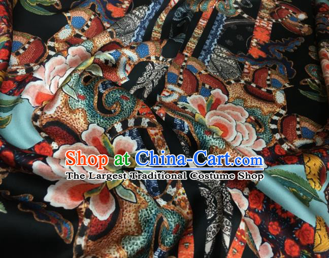 Asian Chinese Classical Lotus Pattern Black Brocade Satin Drapery Traditional Cheongsam Brocade Silk Fabric