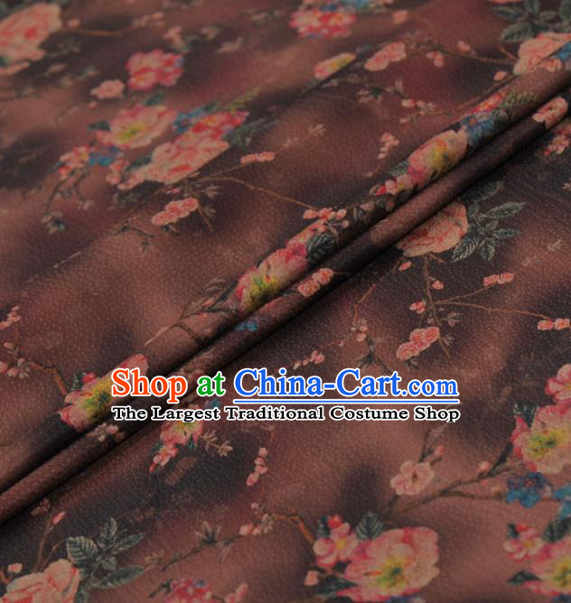 Asian Chinese Classical Peony Pattern Brown Gambiered Guangdong Gauze Traditional Cheongsam Brocade Silk Fabric