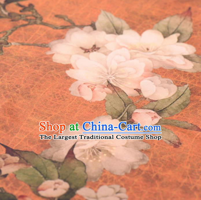 Asian Chinese Classical Pear Flowers Pattern Orange Gambiered Guangdong Gauze Traditional Cheongsam Brocade Silk Fabric