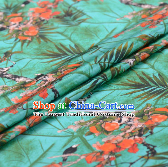 Asian Chinese Classical Flowers Bird Pattern Green Gambiered Guangdong Gauze Traditional Cheongsam Brocade Silk Fabric