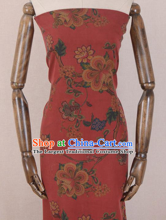 Asian Chinese Classical Peach Flower Pattern Red Gambiered Guangdong Gauze Traditional Cheongsam Brocade Silk Fabric