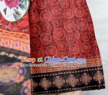 Asian Chinese Classical Pattern Red Gambiered Guangdong Gauze Traditional Cheongsam Brocade Silk Fabric