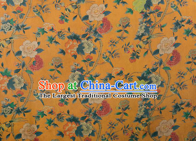 Asian Chinese Classical Peony Pattern Yellow Brocade Satin Drapery Traditional Cheongsam Brocade Silk Fabric