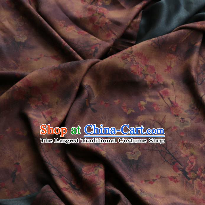 Asian Chinese Classical Plum Pattern Purple Gambiered Guangdong Gauze Satin Drapery Brocade Traditional Cheongsam Brocade Silk Fabric