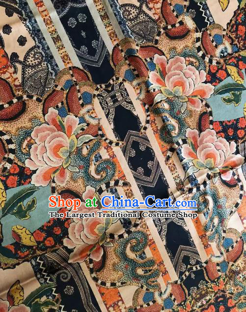 Asian Chinese Classical Peony Pattern Satin Drapery Gambiered Guangdong Gauze Brocade Traditional Cheongsam Brocade Silk Fabric