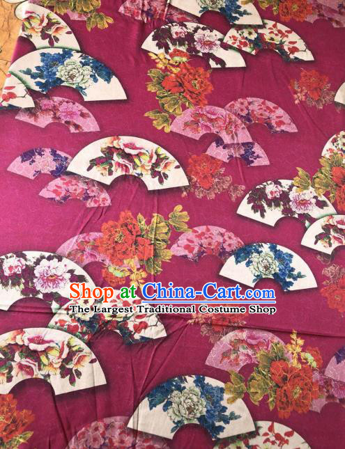 Asian Chinese Classical Peony Fan Pattern Rosy Satin Drapery Gambiered Guangdong Gauze Brocade Traditional Cheongsam Brocade Silk Fabric
