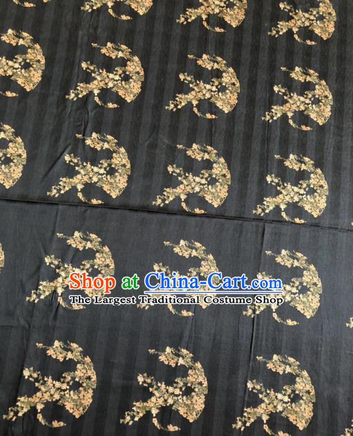 Asian Chinese Classical Plum Pattern Black Satin Drapery Gambiered Guangdong Gauze Brocade Traditional Cheongsam Brocade Silk Fabric