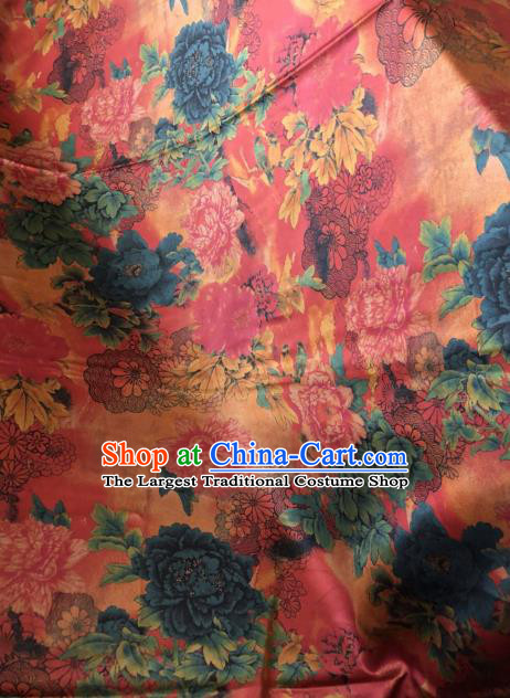 Asian Chinese Classical Peony Pattern Satin Drapery Gambiered Guangdong Gauze Brocade Traditional Cheongsam Brocade Silk Fabric