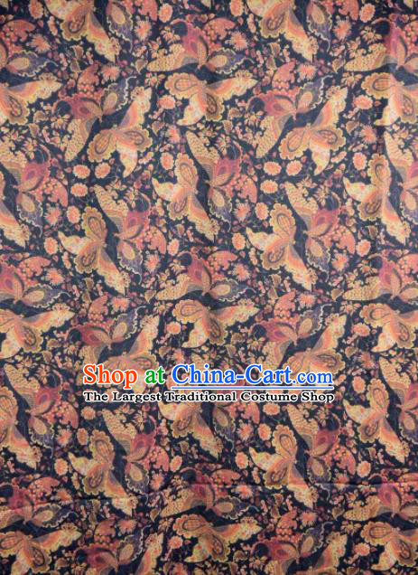 Asian Chinese Classical Butterfly Pattern Navy Satin Drapery Gambiered Guangdong Gauze Brocade Traditional Cheongsam Brocade Silk Fabric