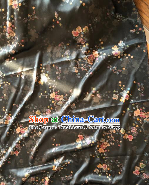 Asian Chinese Classical Plum Flowers Pattern Black Satin Drapery Gambiered Guangdong Gauze Brocade Traditional Cheongsam Brocade Silk Fabric