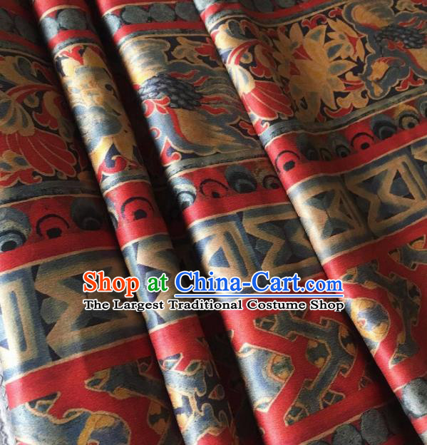 Asian Chinese Classical Pattern Red Satin Drapery Gambiered Guangdong Gauze Brocade Traditional Cheongsam Brocade Silk Fabric