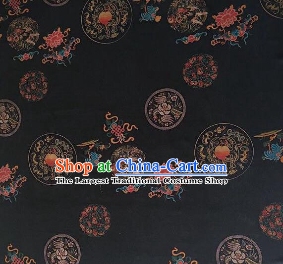 Asian Chinese Classical Lucky Peony Pattern Black Satin Drapery Gambiered Guangdong Gauze Brocade Traditional Cheongsam Brocade Silk Fabric