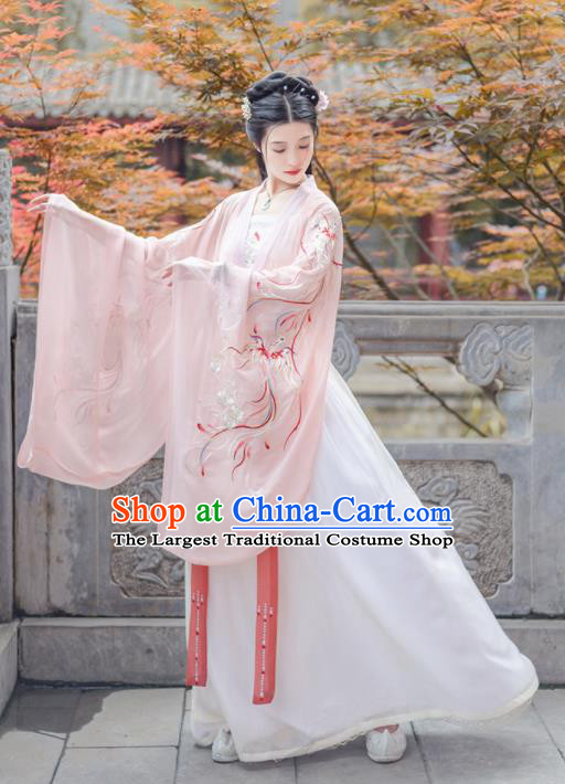 Chinese Ancient Jin Dynasty Princess Pink Hanfu Dress Antique Traditional Court Historical Costume for Women