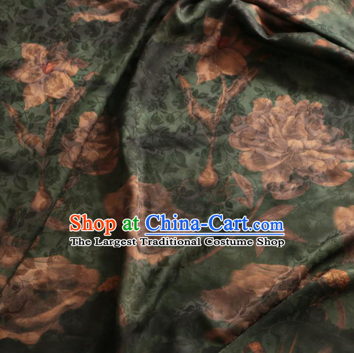 Asian Chinese Classical Pattern Green Gambiered Guangdong Gauze Satin Drapery Brocade Traditional Cheongsam Brocade Silk Fabric