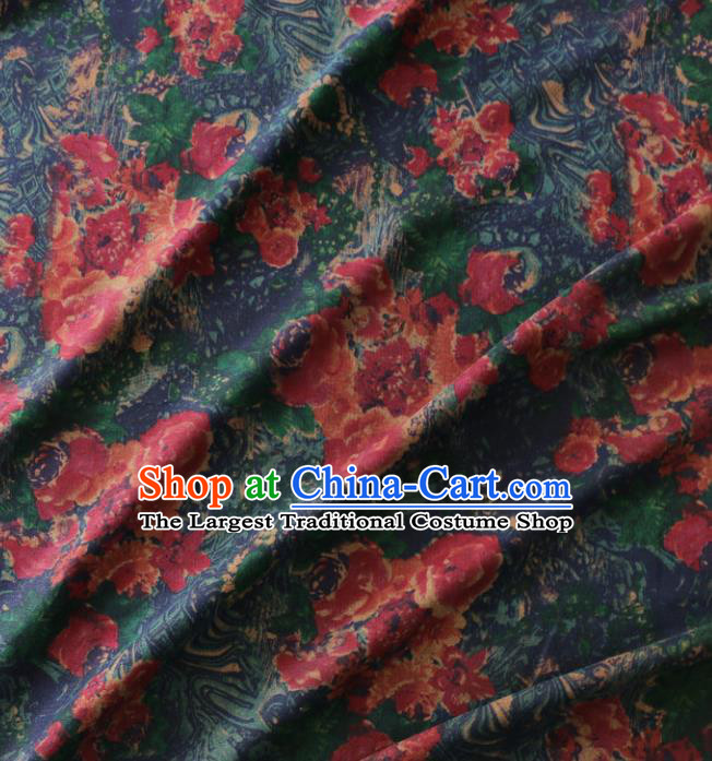 Asian Chinese Classical Pattern Navy Gambiered Guangdong Gauze Satin Drapery Brocade Traditional Cheongsam Brocade Silk Fabric