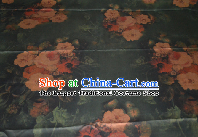 Chinese Traditional Cheongsam Classical Camellia Pattern Atrovirens Gambiered Guangdong Gauze Asian Satin Drapery Brocade Silk Fabric
