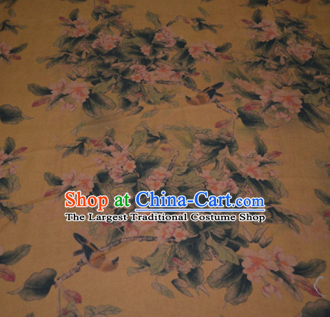 Chinese Traditional Cheongsam Classical Flowers Pattern Yellow Gambiered Guangdong Gauze Asian Satin Drapery Brocade Silk Fabric