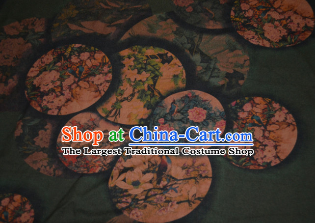 Chinese Traditional Cheongsam Classical Magnolia Peony Pattern Olive Green Gambiered Guangdong Gauze Asian Satin Drapery Brocade Silk Fabric