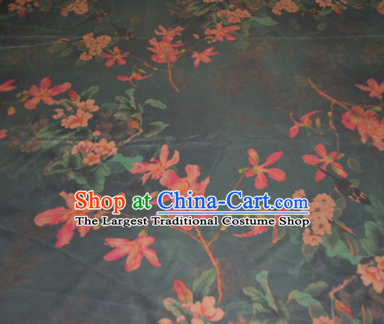 Chinese Traditional Cheongsam Classical Flowers Pattern Atrovirens Gambiered Guangdong Gauze Asian Satin Drapery Brocade Silk Fabric