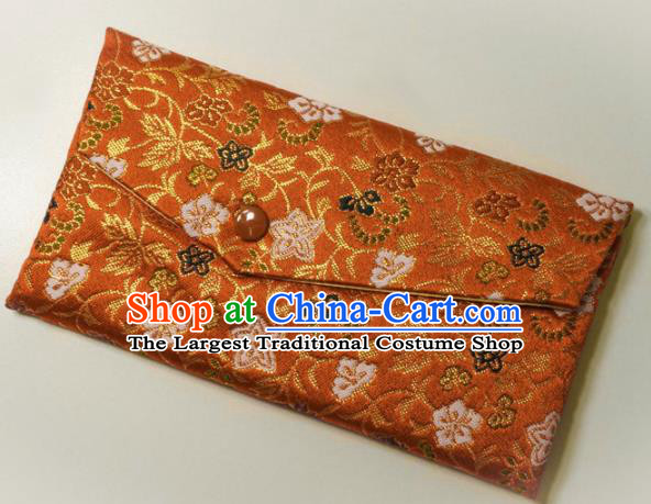 Japanese Traditional Classical Scroll Pattern Orange Brocade Handbag Asian Japan Nishijin Satin Bags Wallet