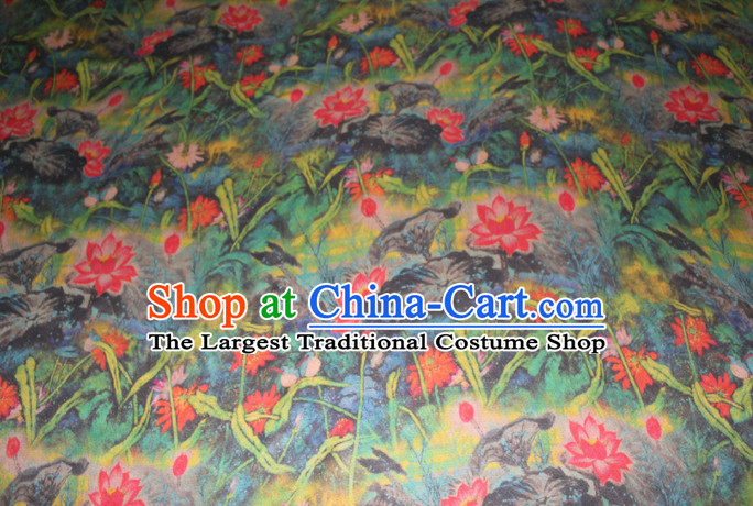 Chinese Traditional Cheongsam Classical Red Lotus Pattern Gambiered Guangdong Gauze Asian Satin Drapery Brocade Silk Fabric