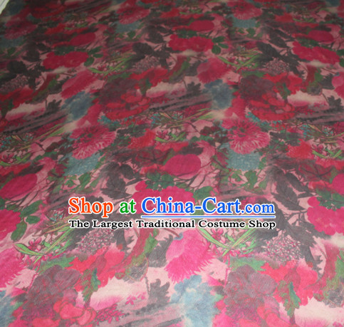 Chinese Traditional Cheongsam Classical Peony Pattern Rosy Gambiered Guangdong Gauze Asian Satin Drapery Brocade Silk Fabric