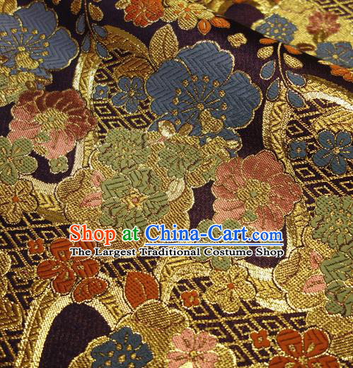 Japanese Traditional Kimono Classical Sakura Pattern Purple Brocade Damask Asian Japan Satin Drapery Silk Fabric