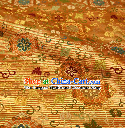 Japanese Traditional Kimono Classical Pattern Golden Brocade Damask Asian Japan Nishijin Satin Drapery Silk Fabric