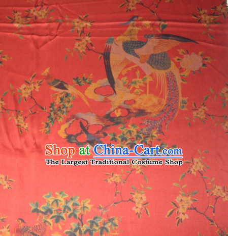 Chinese Traditional Cheongsam Classical Phoenix Pattern Red Gambiered Guangdong Gauze Asian Satin Drapery Brocade Silk Fabric